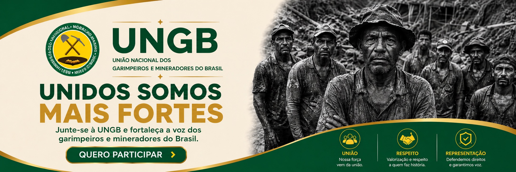 UNGB — Unidos somos mais fortes. Junte-se à UNGB e fortaleça a voz dos garimpeiros e mineradores do Brasil.