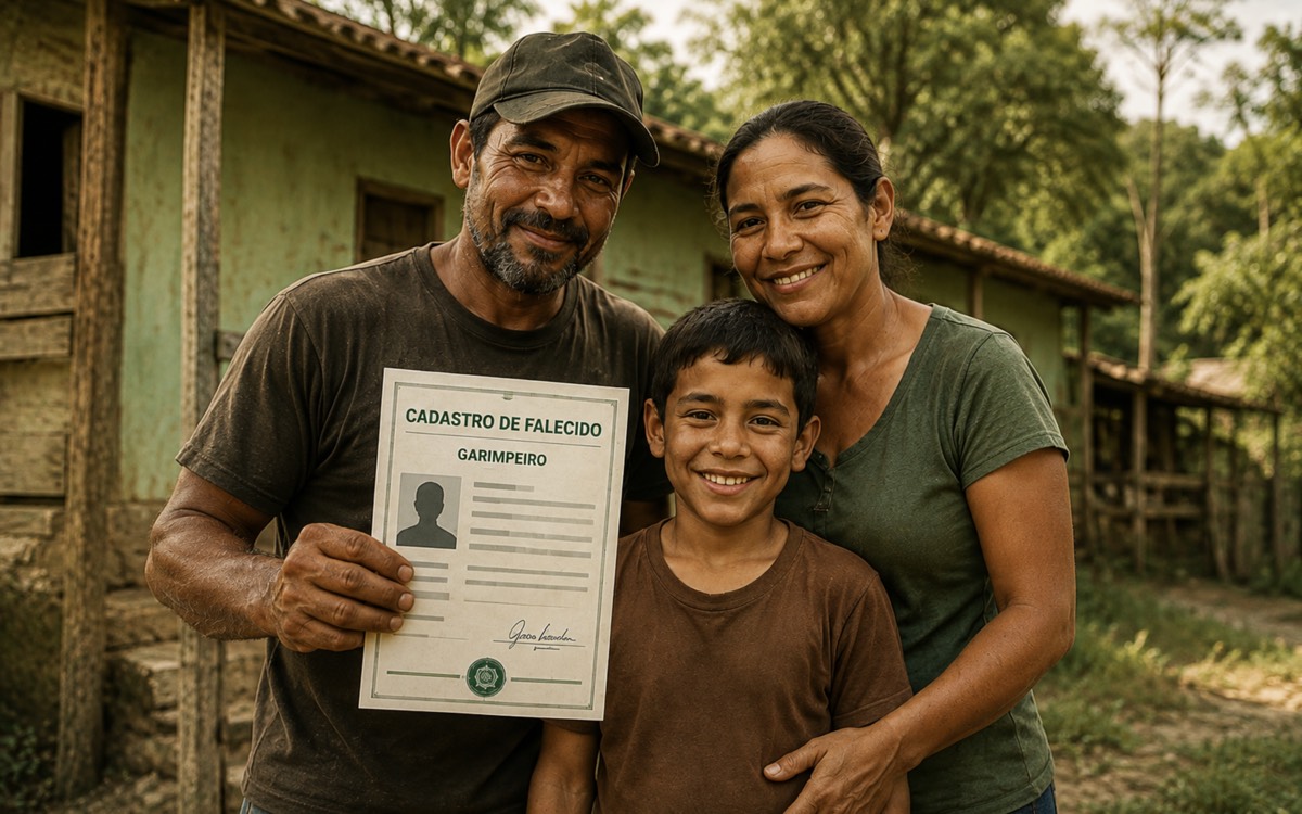 Família de garimpeiro em frente à sua casa
